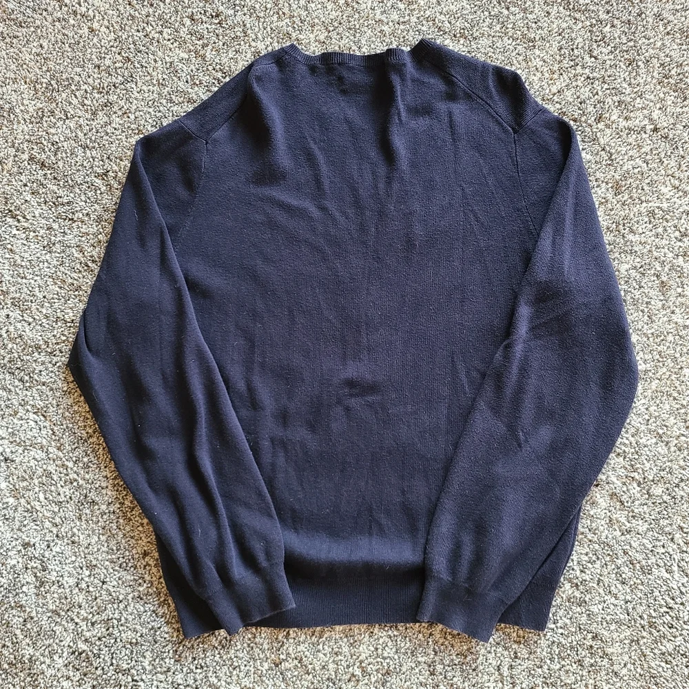 Polo Ralph Lauren V Neck Sweater Pima Cotton Blue Red Pony Pullover size Large